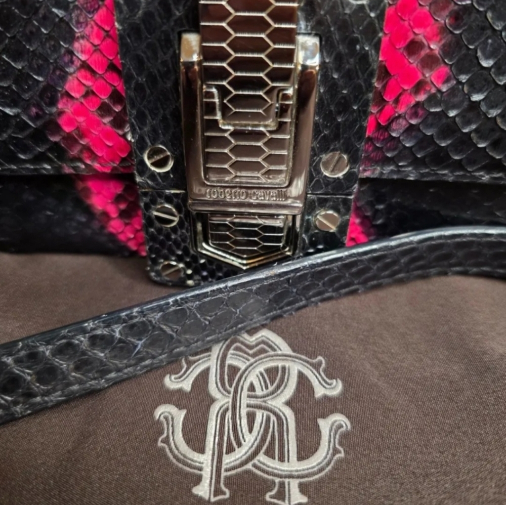 Roberto Cavalli Python-Embossed Leather Bag – Bla… - image 3